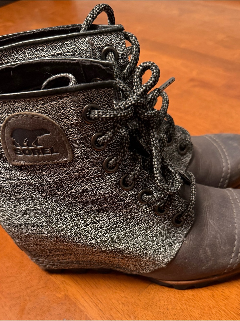 Sorel Gray Lace-Up Wedge Ankle Boots